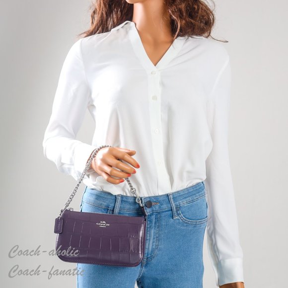 NWT Coach CN382 Nolita 19 in Crocodile-embossed Leather Silver/Amethyst - Picture 2 of 10